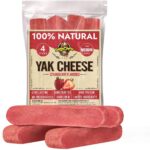 Tibetan Yak Cheese Dog Chew Sticks (4 Medium Chews) Strawberry Flavored - Natural, Handmade, Long-Lasting, Easy to Digest, Ideal for Medium Dogs and Aggressive Chewers, Rawhide, Grain and Gluten Free