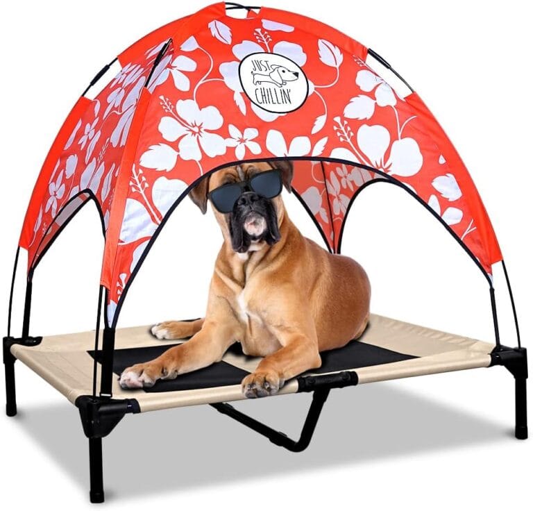Floppy Dawg Just Chillin Elevated Dog Bed. LuxLife Edition - Premium Cot Includes Two Designer Canopies. Lightweight and Portable, Indoor or Outdoor. Chill in Style.