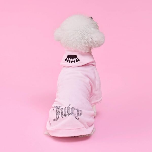 Juicy Couture Bling Velour Pet Hoodie - Pink - M/L (7-12 lbs.) - Pet Hoodies for Small Dogs or Cats