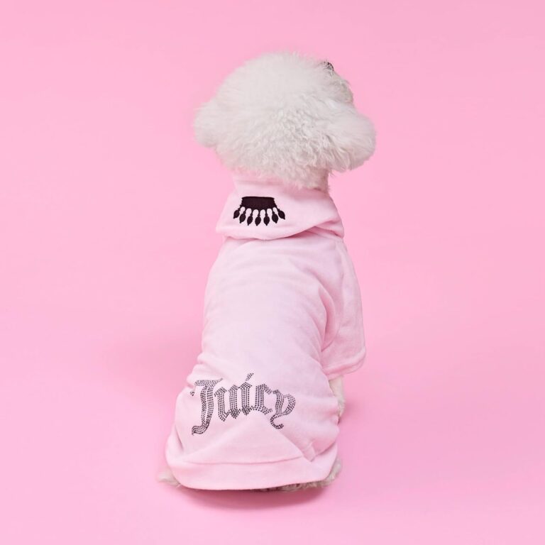 Juicy Couture Bling Velour Pet Hoodie - Pink - M/L (7-12 lbs.) - Pet Hoodies for Small Dogs or Cats