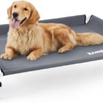 XL Elevated Dog Cot Bed with Headrest - Raised Dog Bed Frame Extra Sturdy for Large Pets, Tool-Free Assembly Outdoor Pet Hammock Off Ground with Non-Slip Feet & Waterproof Teslin Mesh