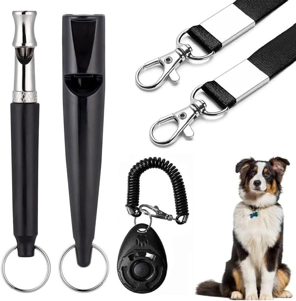 3 PCS Dog Whistles Set, Adjustable Recall Dog Training Whistle Silent Dog Whistle to Stop Barking with Lanyard,Dog Clicker(Black) 3 PCS Dog Whistles Set, Adjustable Recall Dog Training Whistle Silent Dog Whistle to Stop Barking with Lanyard,Dog Clicker(Black)