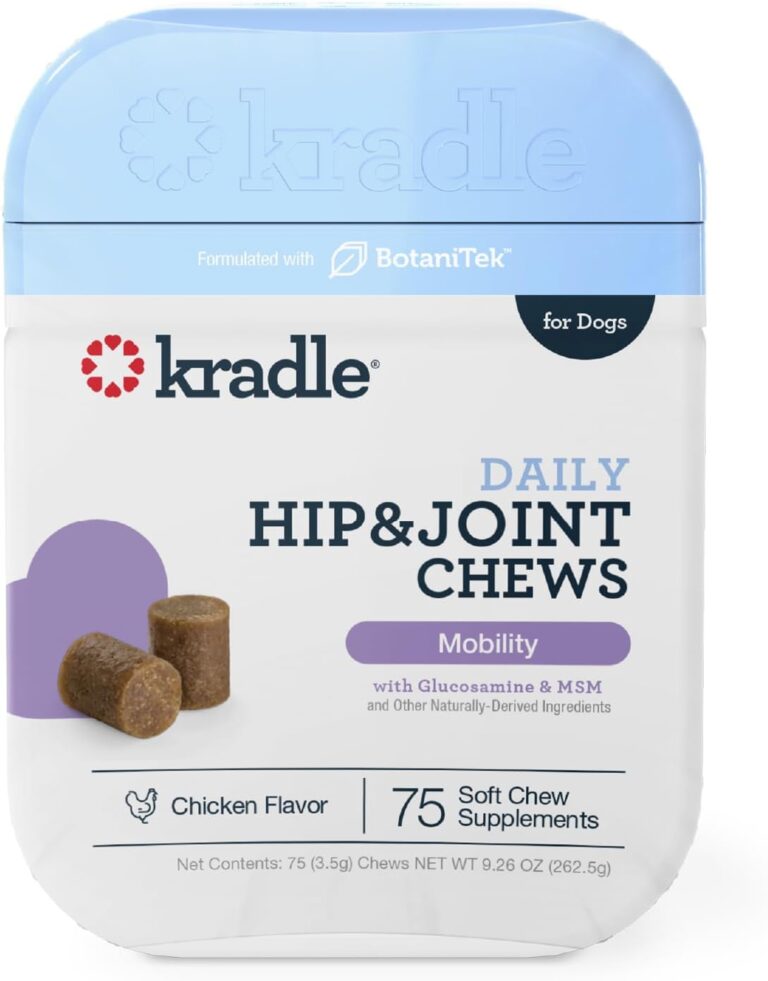 Kradle Hip and Joint Chews for Dogs - Daily Mobility & Joint Health Supplement - Soft Chews with Glucosamine, Chondriotin, MSM, Hyaluronic Acid & Turmeric - 75 Chews