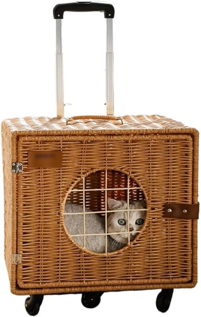 Pet Carrier with Wheels Portable Trolley Case for Pets, Imitation Rattan Luggage for Pets with Wheels and Mats, Travel Carrier for Dogs/Small Cats and