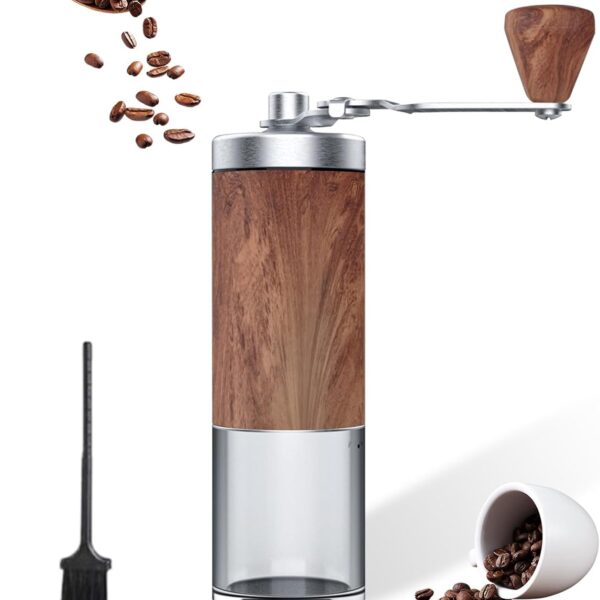 Manual Coffee Grinder with 5 Adjustable Settings Portable Conical Burr Mill with 30g Capacity for Espresso French Press Pour Over Travel & Home Use Elegant Wood Grain Finish
