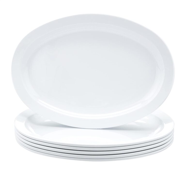 Amazon Basics Melamine (Plastic )Oval Platter Narrow Rim, 6 Piece Set, 13 in x 9.75 in, White