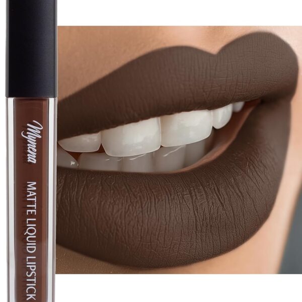 Mynena Cool Taupe Brown Matte Liquid Lipstick | Long-Lasting Comfort | Smudge-Proof Transfer-Resistant | Full Coverage Non-Drying | Vegan & Cruelty-Free | All-Day Wear Lip Color | Cyndia