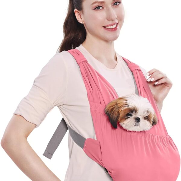 Supet Dog Sling Carrier for Small Pets, Hands Free Front Cat Sling, Reducing Back Neck Pain Anti-Anxiety, Adjustable Soft Carrying (Pink, Regular)