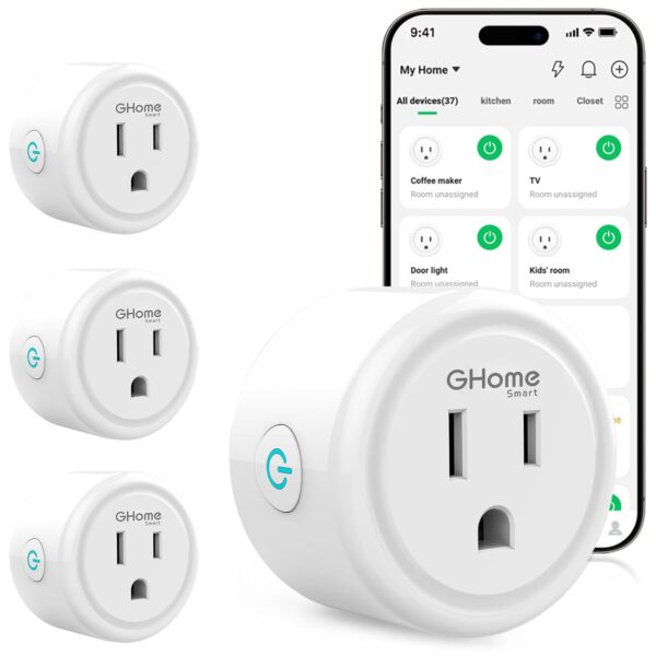GHome Smart Plug, WiFi Smart Plugs Work with Alexa and Google Home, Smart Outlet Timer with APP Remote Control, 2.4GHz Wi-Fi Only, No Hub Required, ETL FCC Listed