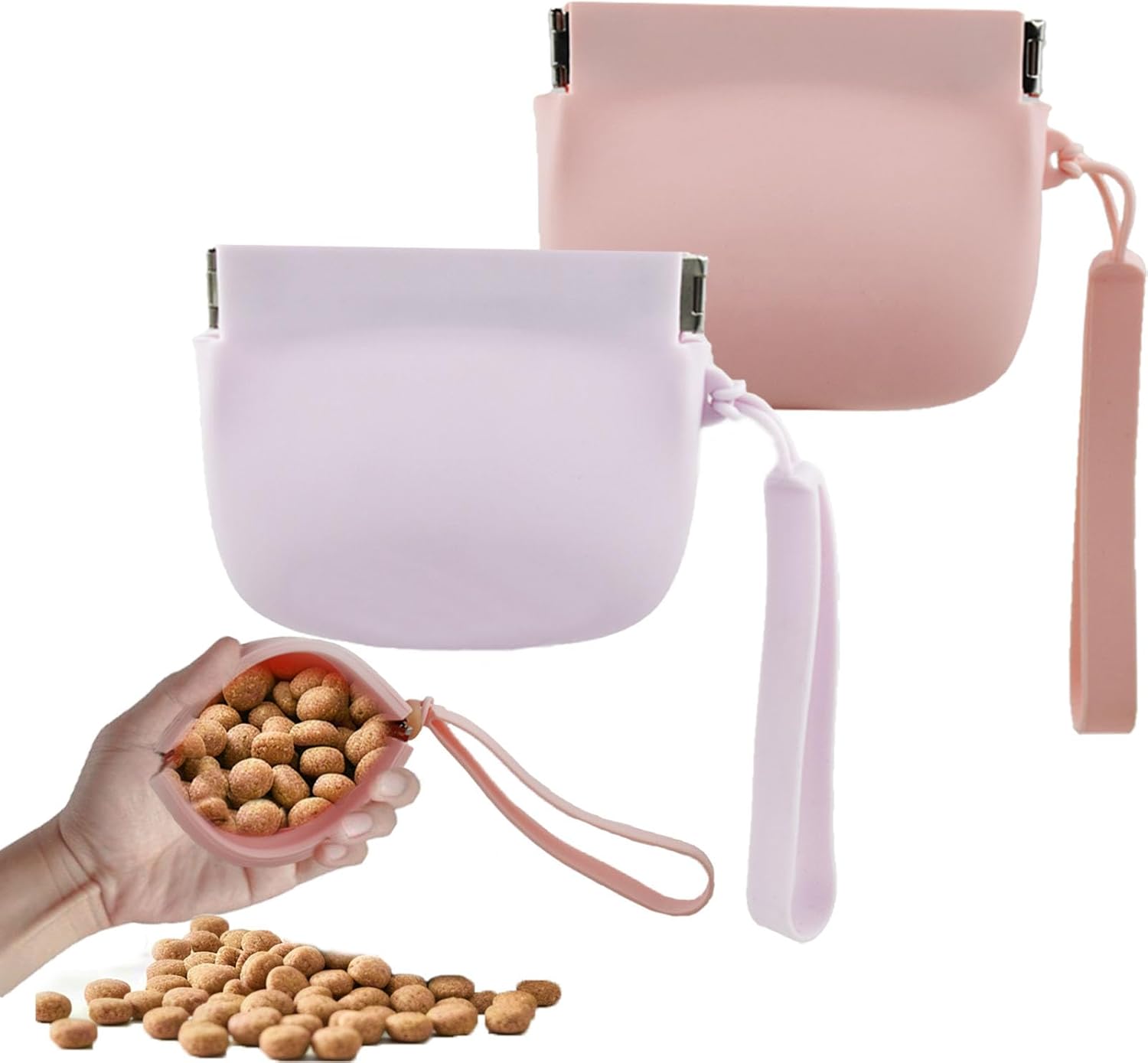 2 Pieces Silicone Dog Treat Bag Mini Portable Pet Snack Pouch with Auto Close Feature Feed Snack Reward Dog Treat Pouch Pocket Size Easy to Clean for Pet Travel or Outdoor Use (Pink & Purple) 2 Pieces Silicone Dog Treat Bag Mini Portable Pet Snack Pouch with Auto Close Feature Feed Snack Reward Dog Treat Pouch Pocket Size Easy to Clean for Pet Travel or Outdoor Use (Pink & Purple)