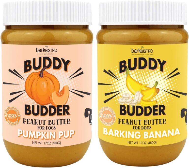 BUDDY BUDDER Barkin Banana + Pumpkin Pup, 100% All Natural Dog Peanut Butter, Peanut Butter Dog Treat, Made in USA (Set of 2 | 17oz ea)