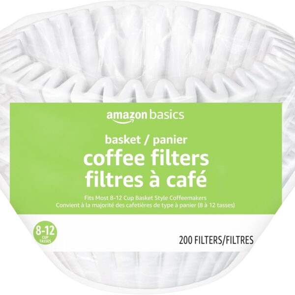 Amazon Basics Basket Coffee Filters for 8-12 Cup Coffee Makers, White, 200 Count