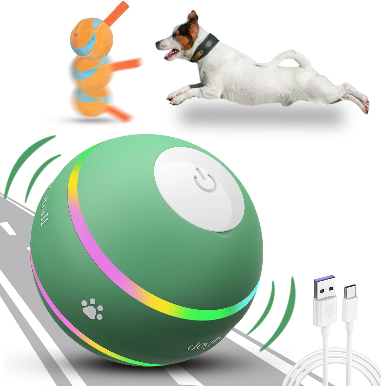 Dog Balls,The 3rd Generation Interactive Toys for Puppy/Small/Medium/Large Dogs,Improved Dog Rolling Effect Tennis Ball with Strap, Tough Motion Activated Automatic Moving Dog Toys (Green) Dog Balls,The 3rd Generation Interactive Toys for Puppy/Small/Medium/Large Dogs,Improved Dog Rolling Effect Tennis Ball with Strap, Tough Motion Activated Automatic Moving Dog Toys (Green)