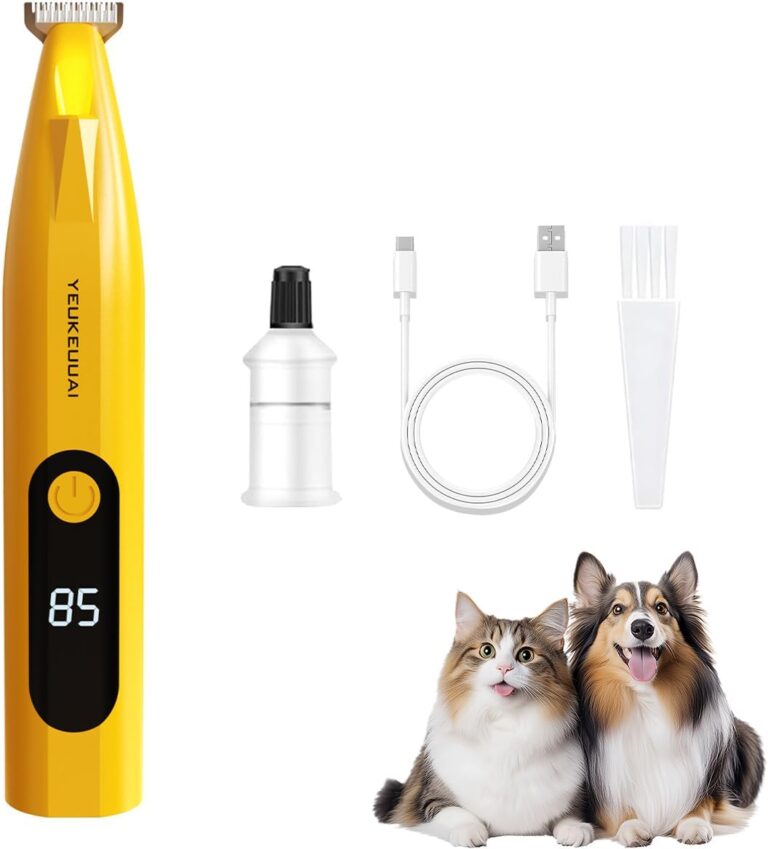 Dog Paw Trimmer, Low Noise Paw Hair Trimmer for Dogs with LED Light Wireless Pet Shaver, Suitable for Claws, Ears, Face, HIPS and Eyes(Orange)
