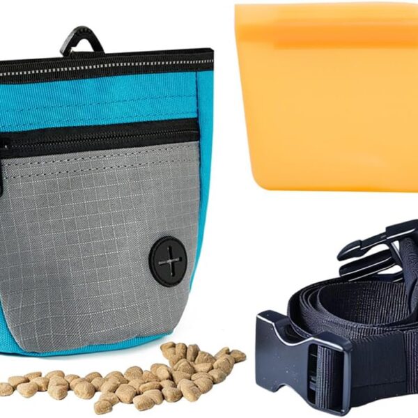 Dog Treat Pouch with Silicone Bag,Magnetic Close Pet Training Fanny Pack,2 Ways to Wear Treat Belt Walking Pouch with Poop Bags,Snap Dog Treat Pouch for Dog Training (Blue)