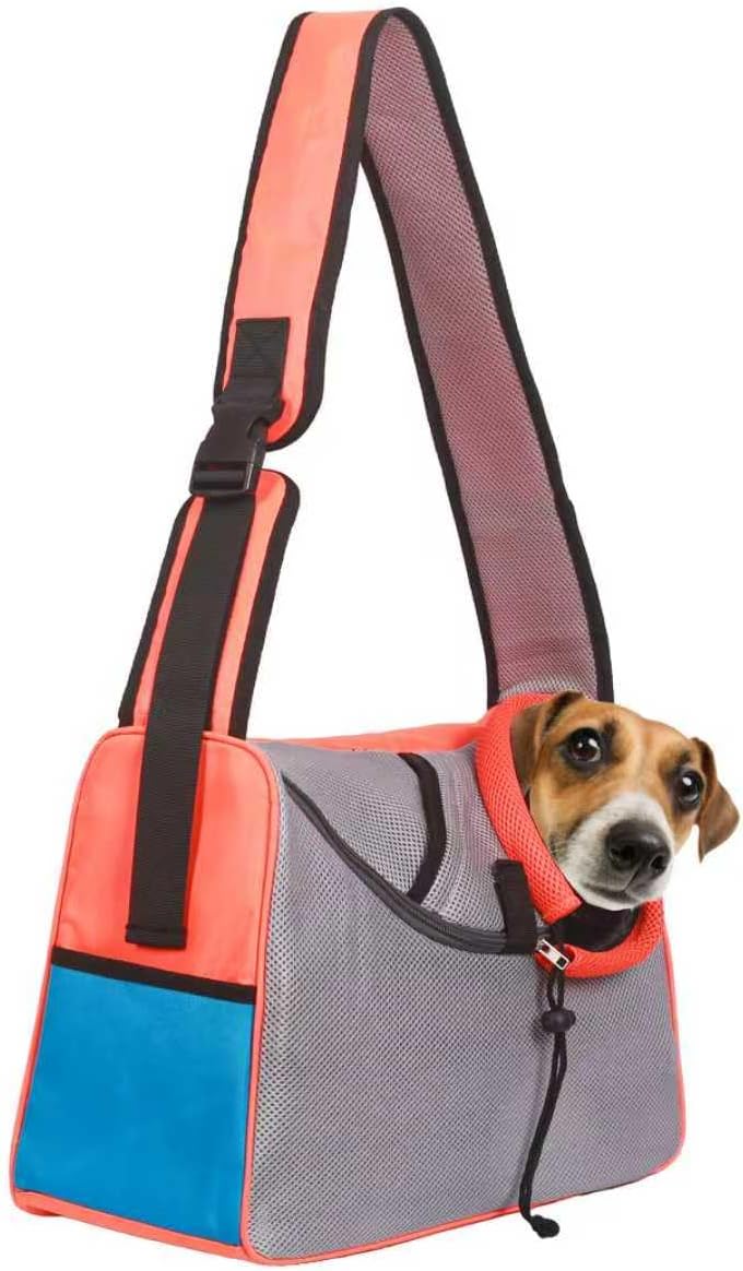 Small Dog Carrier Sling, Hands-Free Large Cat Carrier, Travel Pet Carriers, Breathable Mesh, Soft-Sided Crossbody Puppy Carrying Purse, for Pets, Walk, Vet, Hiking (Orange, Large)