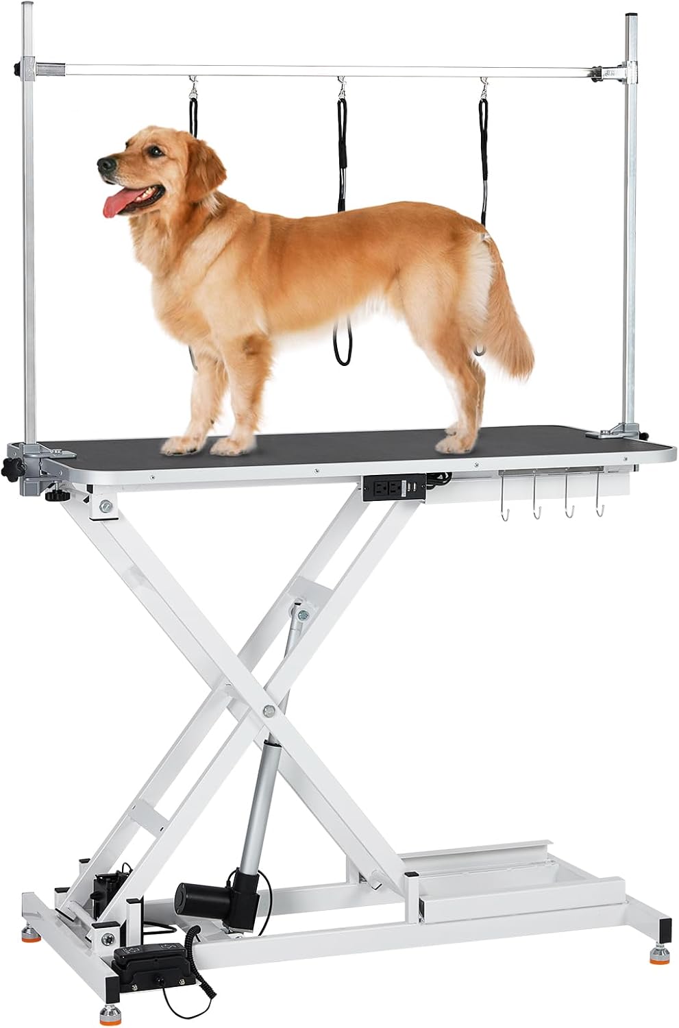 47 in Electric Dog Grooming Table - Height Adjustable 9.4 in- 39.4 in, Max Load 264 LBS, Leveling Wheels, with Dog Grooming Arm, Non-Slip Rubber Surface, White 47 in Electric Dog Grooming Table - Height Adjustable 9.4 in- 39.4 in, Max Load 264 LBS, Leveling Wheels, with Dog Grooming Arm, Non-Slip Rubber Surface, White