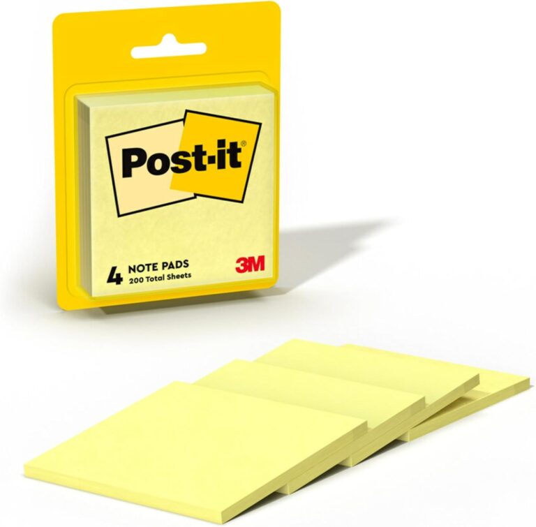 Post-it Notes, 3 in x 3 in, 4 Sticky Notes Pads, 50 Sheets per Pad, The Iconic Canary Yellow Note, School Supplies and Oce Products