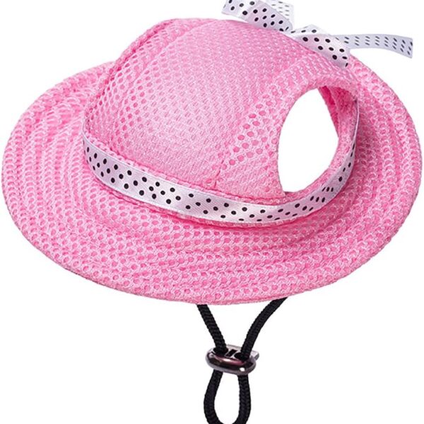 Round Brim Princess Hat Visor Hat Pet Dog Mesh Porous Sun Hat with Ear Holes for Small, Extra Small Dog Teddy, Pug, Chihuahua, Shih Tzu, Yorkshire Terriers, Papillon Pink S