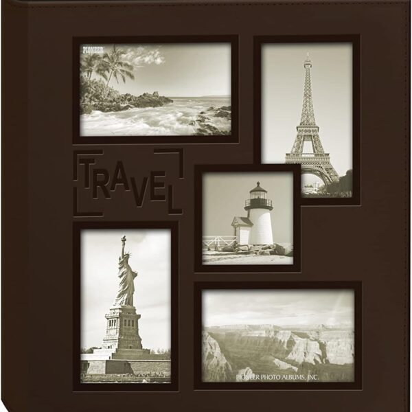 Pioneer Photo Albums Collage Frame Embossed Travel Photo Album, Brown 12x12 Inches