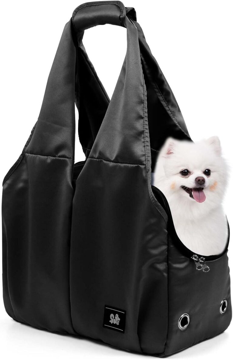 Dog Purse Carrier for Small Dogs, Cats, and Puppies  Soft-Sided Travel Pet Tote Bag with 4 Large Pockets, Foldable, Lightweight, Fits Pets up to 15 lbs, for Travel, Outings (Black)