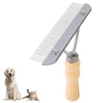 Undercoat Grooming Rake with Anti-Slip Wooden Handle, Steel Comb for Medium & Large Pets