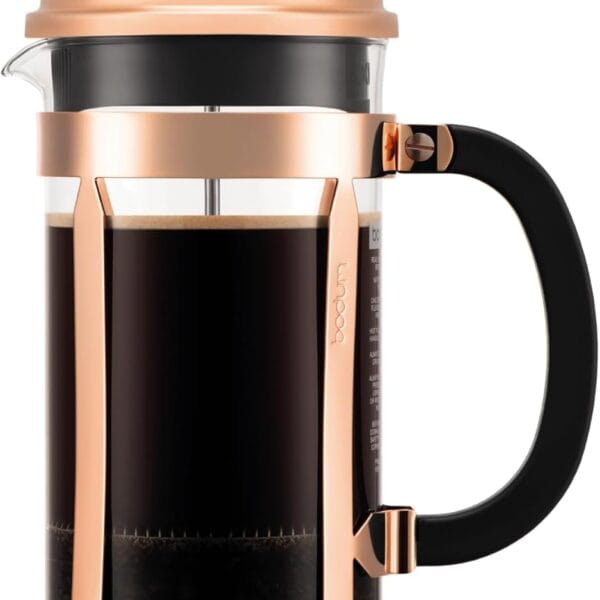 Bodum 34oz Chambord French Press Coffee Maker, High-Heat Borosilicate Glass, Stainless Steel, Copper Made in Portugal