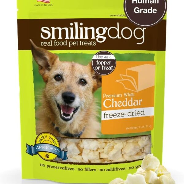 Herbsmith Smiling Dog Treats - Freeze Dried White Cheddar  100% Real Wisconsin Cheese  Single Ingredient  Human Grade  Made in USA  9.9 oz