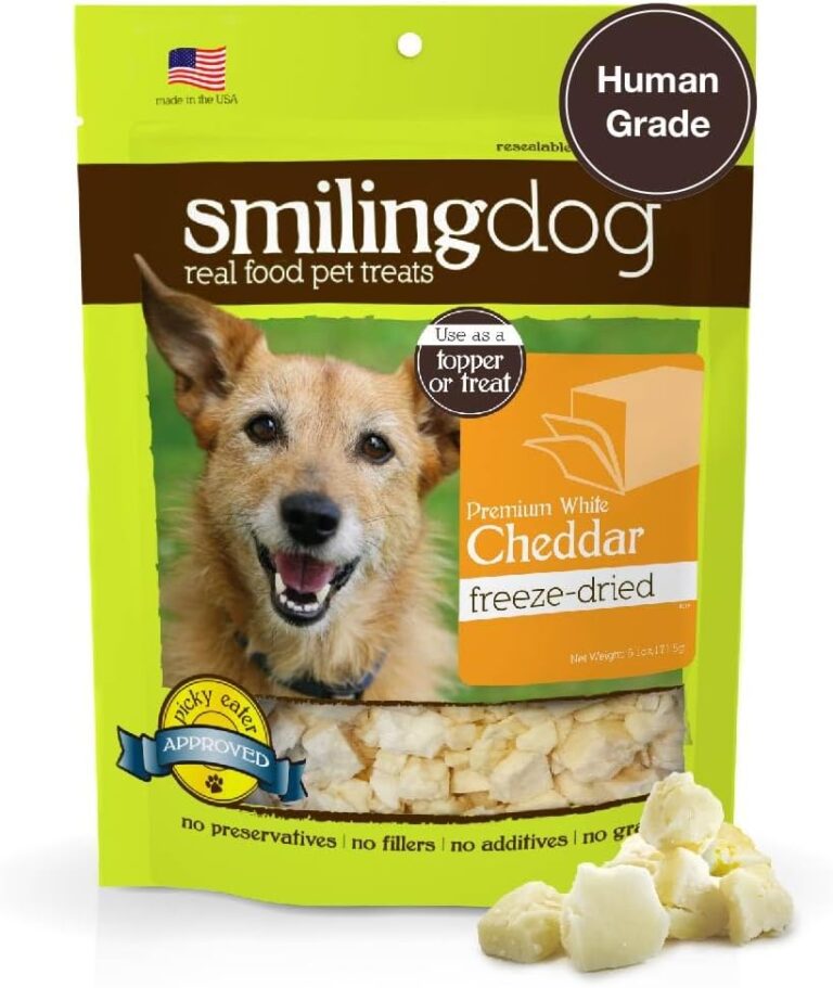 Herbsmith Smiling Dog Treats - Freeze Dried White Cheddar  100% Real Wisconsin Cheese  Single Ingredient  Human Grade  Made in USA  9.9 oz