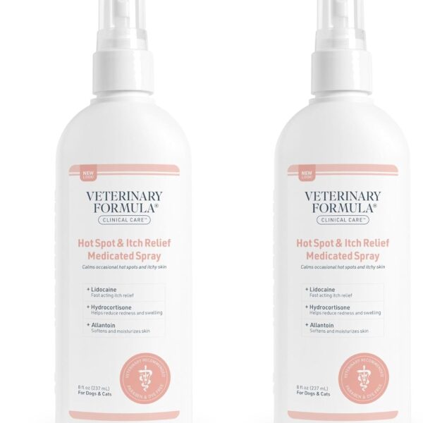 Veterinary Formula Clinical Care Hot Spot & Itch Relief Medicated Spray, 8oz  Easy to Use Spray for Dogs & Cats  Helps Alleviate Sensitive Skin, Scratching, and Licking of Coat (2 Pack)