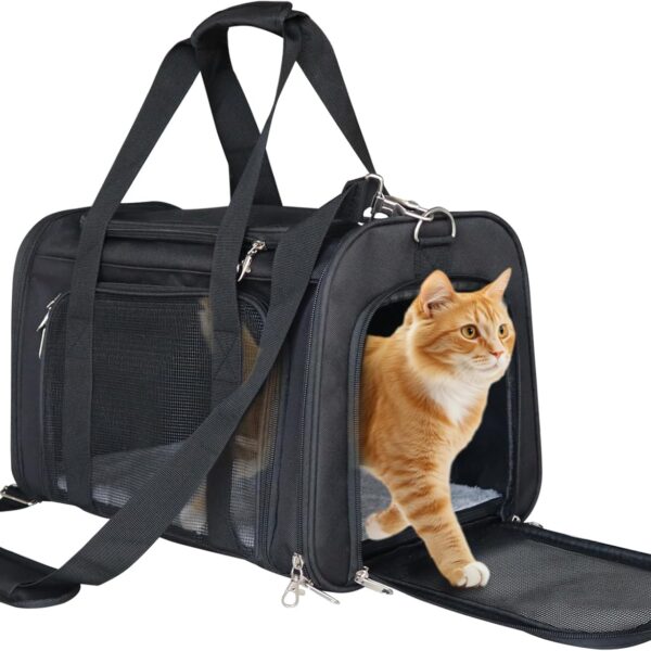 L&W BROS. Airline Approved Cat Carrier - Soft Sided Pet Travel Bag for Cats and Small Dogs Under 16 lbs TSA Approved Pet Carrier in Cabin (Black)