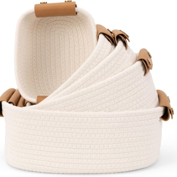 Beautiful Storage Basket Set of 5 - Sturdy Cotton Rope Baskets for Shelves Are Perfect for Organizing Your Home - Quality Storage Bins Easily Fit With Any Nursery or Bedroom Decor