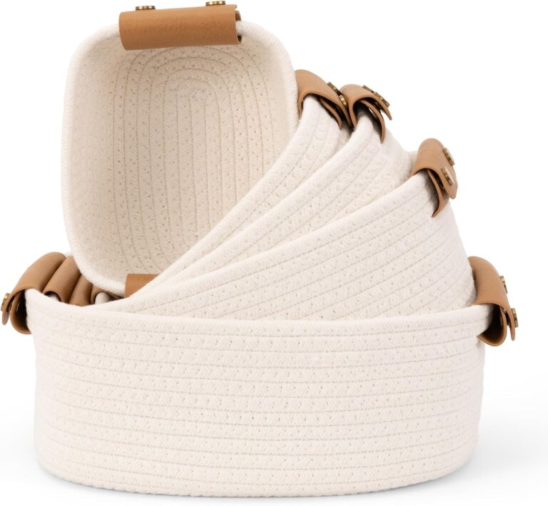 Beautiful Storage Basket Set of 5 - Sturdy Cotton Rope Baskets for Shelves Are Perfect for Organizing Your Home - Quality Storage Bins Easily Fit With Any Nursery or Bedroom Decor