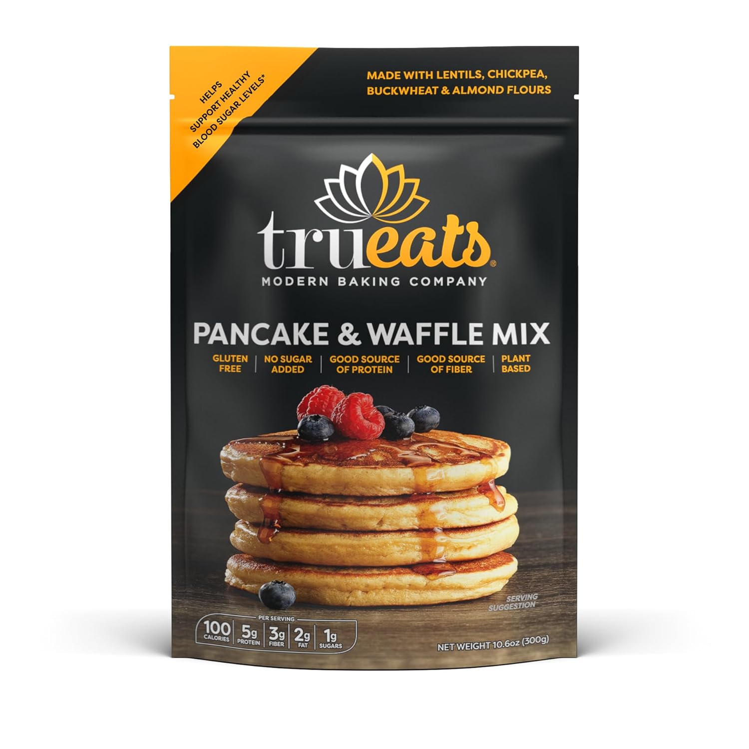 TruEats Pancake & Waffle Mix: Diabetic Friendly, Protein & Fiber Rich, Low Glycemic & Gluten Free, No Sugar Added, Vegan Friendly, Dairy Free, Plant Based, Sweetened with Monk Fruit Sweetener TruEats Pancake & Waffle Mix: Diabetic Friendly, Protein & Fiber Rich, Low Glycemic & Gluten Free, No Sugar Added, Vegan Friendly, Dairy Free, Plant Based, Sweetened with Monk Fruit Sweetener