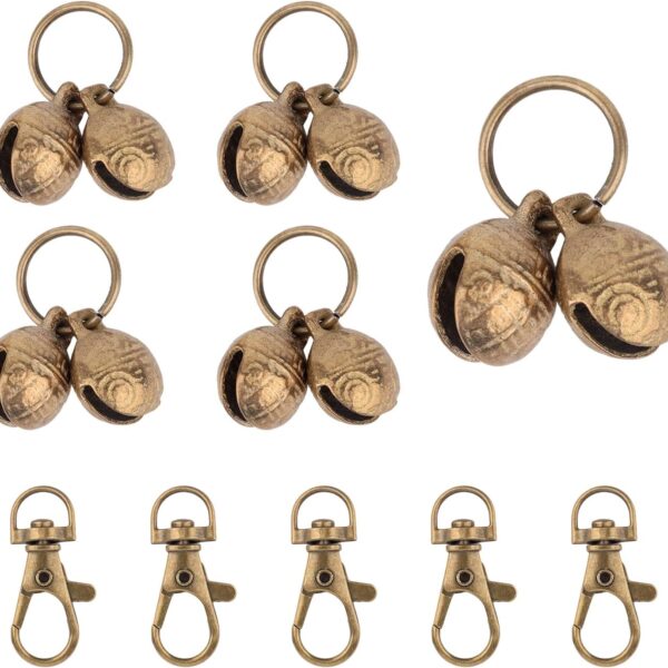 5pcs Brass Dog Bells, Premium Durable Little Dog Copper Collar Bells with 5 Snap Clips Practical Cat Collar Pendant Accessories for Small Pet Tracking and Training