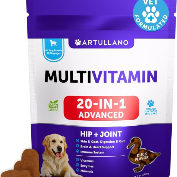 20 in 1 Dog Multivitamin with Glucosamine - Chewable Dog Vitamins and Supplements - Senior & Puppy Multivitamin Chews for Pet Hip & Joint Support, Immunity, Mobility, Skin, Digestion - 70 Soft Treats