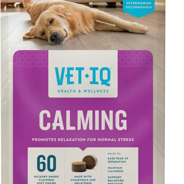 VetIQ Calming Support Supplement for Dogs, Calming Chews Help Manage Stress and Promote Relaxation, Anxiety Relief for Dogs, Made in The USA, 60 Count