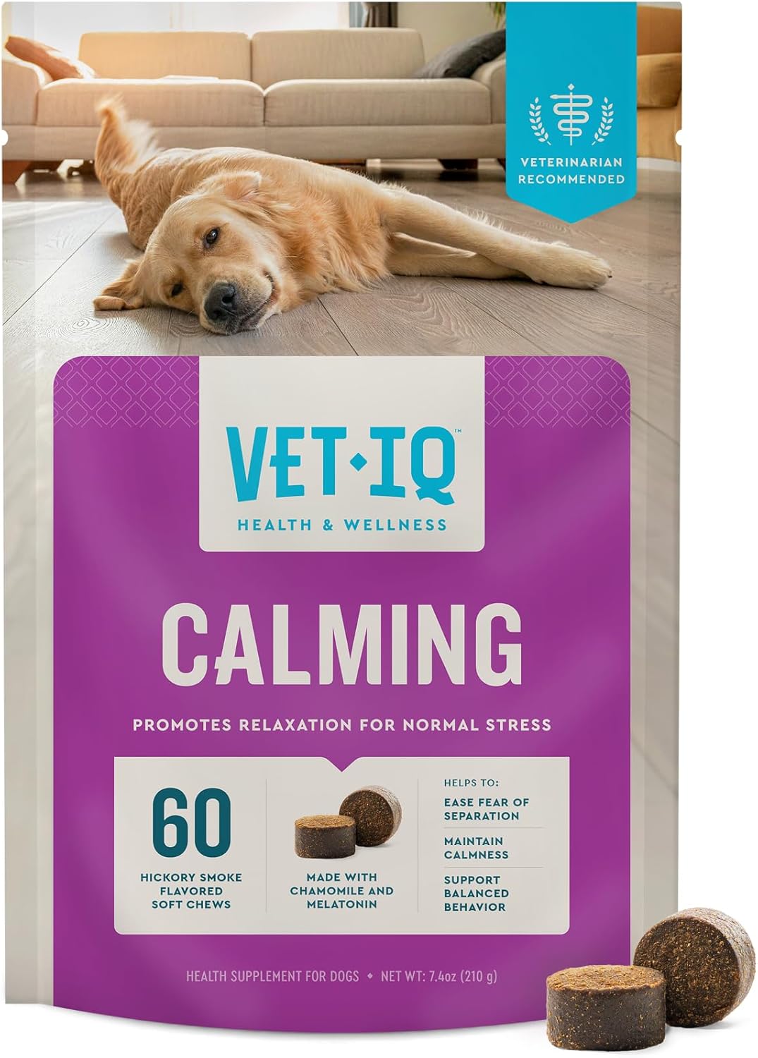 VetIQ Calming Support Supplement for Dogs, Calming Chews Help Manage Stress and Promote Relaxation, Anxiety Relief for Dogs, Made in The USA, 60 Count VetIQ Calming Support Supplement for Dogs, Calming Chews Help Manage Stress and Promote Relaxation, Anxiety Relief for Dogs, Made in The USA, 60 Count