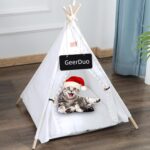 Pet Teepee, Portable Pet Tents for Small Dogs or Cats, Puppy Sweet Bed Washable Dog or Cat Houses with Cushion(White,24in)