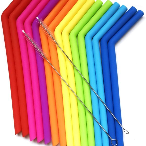 15 FITS ALL TUMBLERS STRAWS - Reusable Silicone Straws for 30 and 20 oz Yeti - Flexible Easy to Clean + 2 Cleaning Brushes - BPA Free, No Rubber Taste Drinking - Best Value for Money Pack