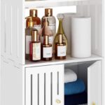 Bathroom Storage Cabinet, 3-Tier Small White Floor Cabinet Freestanding Organizer with Door for Living Room Hallway Small Space