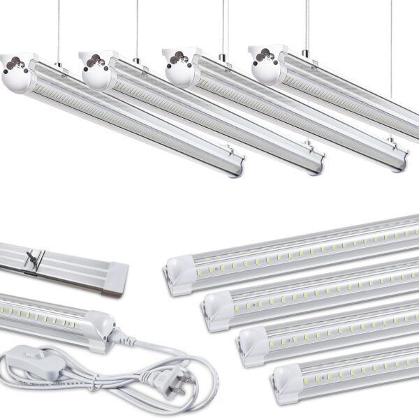 8Pack 8FT LED Shop Light Garage Light,100W 6000K White Light 15000LM Super Bright,Hanging/Surface Mount,Linkable T8 LED Tube Lights for Garage,Warehouse, Workshop,Plug and Play