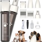 4 in 1 Dog Grooming Kit with LED Display, Dog Grooming Clippers with 4 Guide Combs, Rechargeable Low Noise Cat Hair Trimmer, Pet Paw Trimmer for Cat Dogs Paws Face Ears