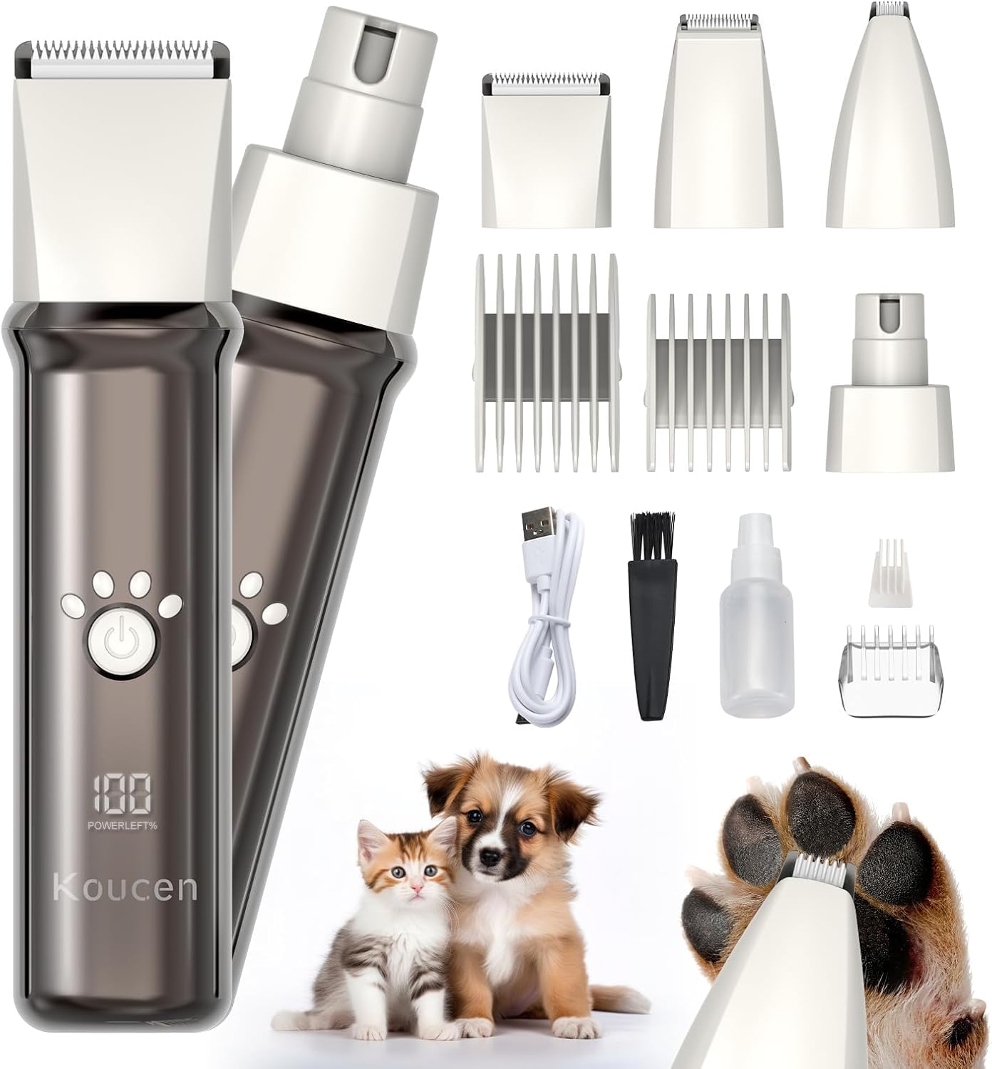 4 in 1 Dog Grooming Kit with LED Display, Dog Grooming Clippers with 4 Guide Combs, Rechargeable Low Noise Cat Hair Trimmer, Pet Paw Trimmer for Cat Dogs Paws Face Ears 4 in 1 Dog Grooming Kit with LED Display, Dog Grooming Clippers with 4 Guide Combs, Rechargeable Low Noise Cat Hair Trimmer, Pet Paw Trimmer for Cat Dogs Paws Face Ears