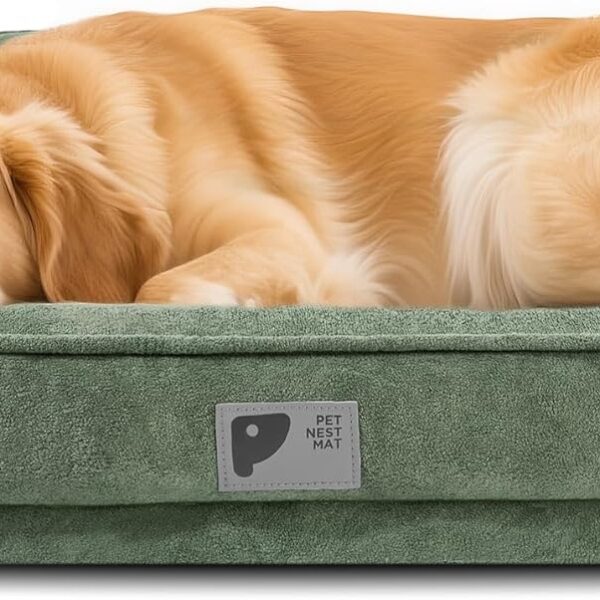 Orthopedic Dog Bed for Large Dog, Washable with Removable Cover&Non-Slip Bottom with Four-Sided Bolster Cushions,Durable Beds Large Sized Green L
