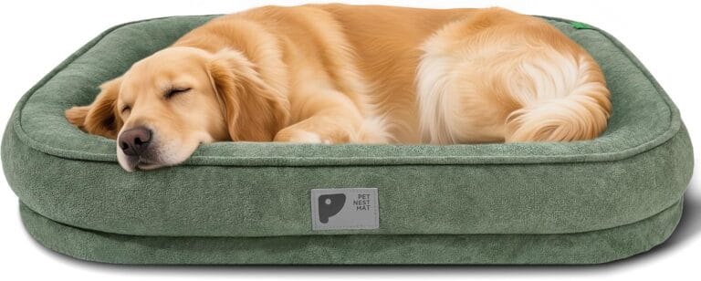 Orthopedic Dog Bed for Large Dog, Washable with Removable Cover&Non-Slip Bottom with Four-Sided Bolster Cushions,Durable Beds Large Sized Green L