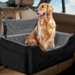 Dog Car Seat for Large/Medium Dogs, Dog Booster Seat for Under 50lbs or 2 Small Dogs, Non-Slip Removable and Washable Pet Car Seat,2 Safety Leashes, Travel Pet Bed, Black