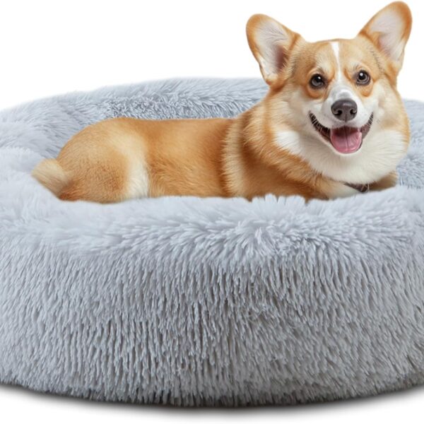ELSKER&HOME Calming Dog Bed,Donut Washable Warming Soft Round 30 inches Dog Beds for Medium Dogs,Anti-Anxiety Fluffy Plush Cushion Bed Fits up to 45 lbs Pets