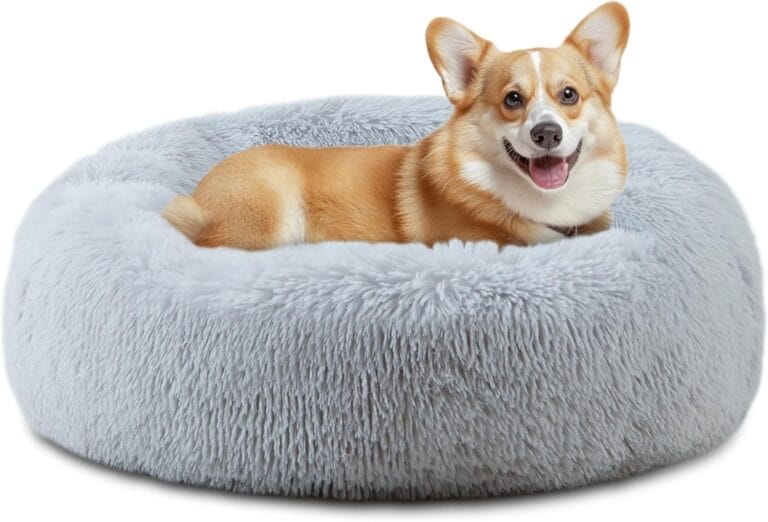 ELSKER&HOME Calming Dog Bed,Donut Washable Warming Soft Round 30 inches Dog Beds for Medium Dogs,Anti-Anxiety Fluffy Plush Cushion Bed Fits up to 45 lbs Pets