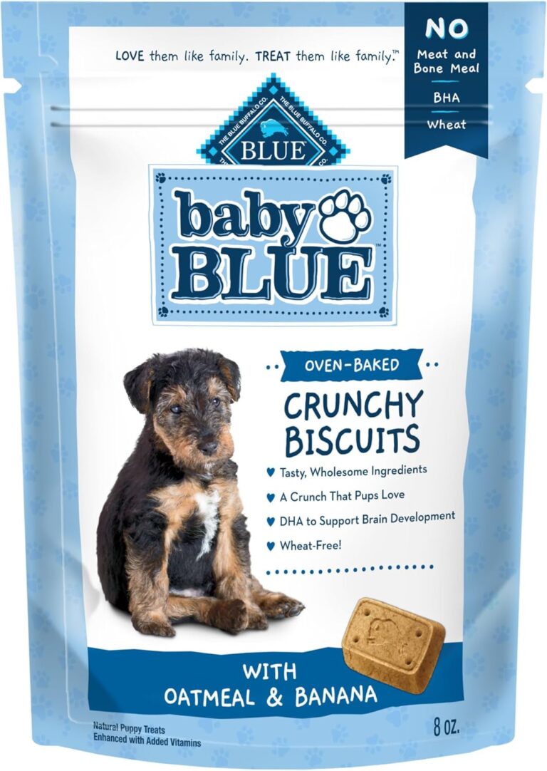 Blue Buffalo Baby Blue Crunchy Biscuits with DHA, Crunchy Dog Treats for Puppies, Made with Natural Ingredients, Oatmeal & Banana, 8-oz Bag